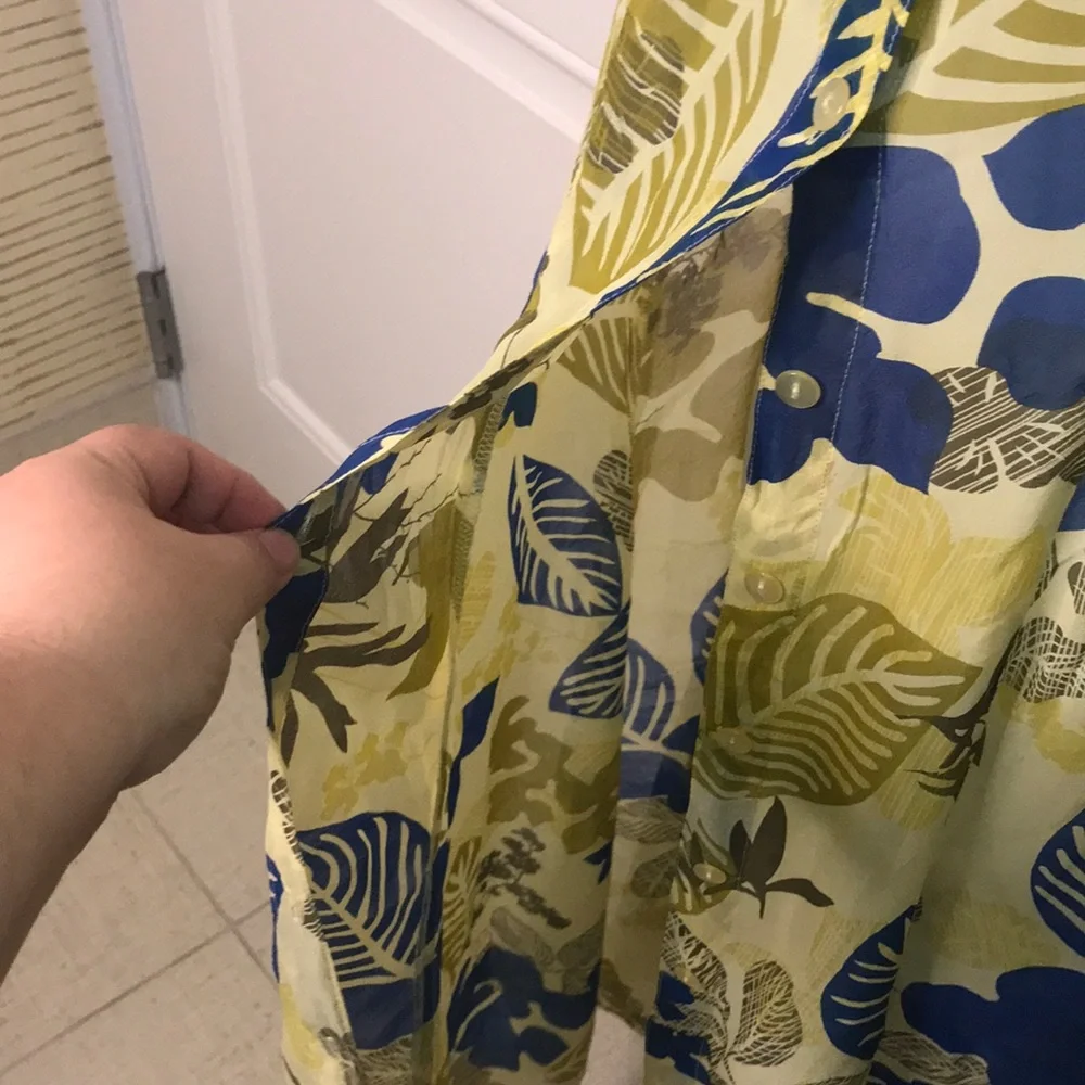 Vintage Sheer silk palm print cover up by Kiko Bay yellow L